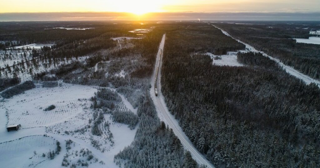 Train in finnish winter forest 01